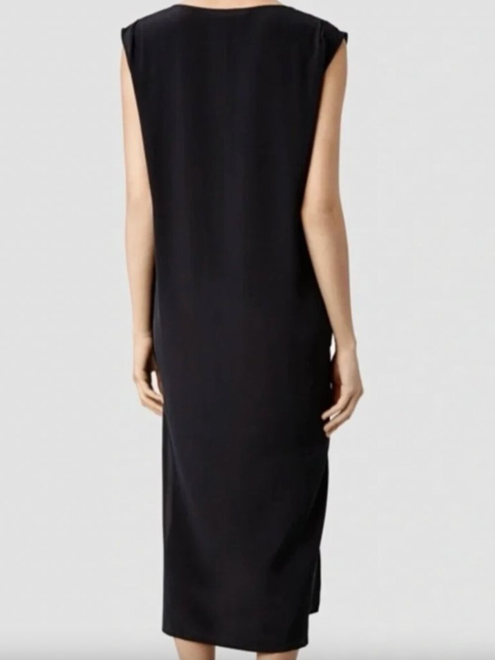 $325 AllSaints Black Ruched Gathered Mini Silk Riviera Ochre Dress size 4/FR 36 - Picture 2 of 10